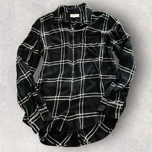 Lucky Brand Black Plaid Button Down Thin Flannel Shirt Top Size Small